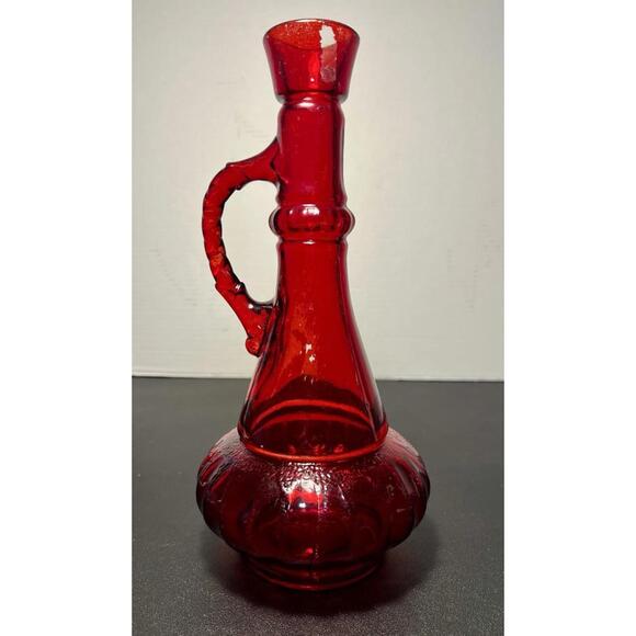 Vintage 1950s Ruby Red Genie-Style Glass Liquor Bottle Decanter, 11” NO STOPPER - Picture 4 of 15